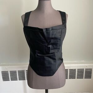 Parallel 90s/Y2k black corseted tank top with asymmetrical hem & square neckline